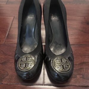 Tory Burch Black Heels with Gold Accents